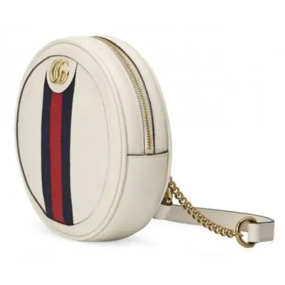 NEW! GUCCI ROUND LEATHER WHITE WEB BACKPACK SHOULDER BAG AUTHENTIC BOX! - Picture 2 of 9